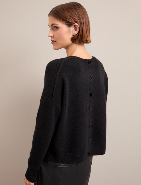 Lainey Boxy Back Button Detail Cashmere Jumper - Black