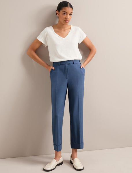 Clement New Wool Easy Waist Turn Up Trouser - Slate Blue