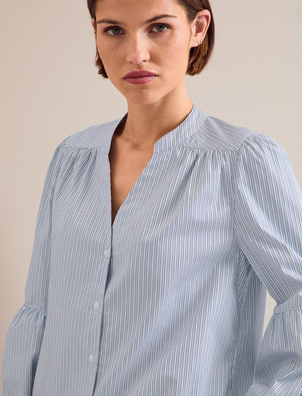 Ella Organic Cotton Shirt - Light Blue White Stripe