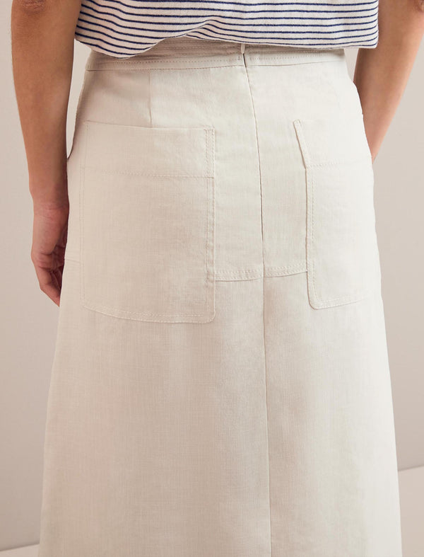 Safia Techni Linen Midi Skirt - Cream