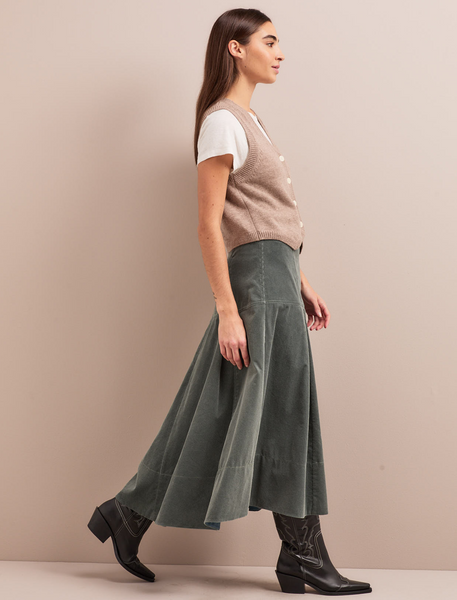 Amber A Line Corduroy Skirt with Exposed Front Zip - Sage Green Amber A Line Corduroy Skirt with Exposed Front Zip - Sage Green