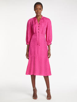 Daria Silk Blend Midi Dress - Hot Pink