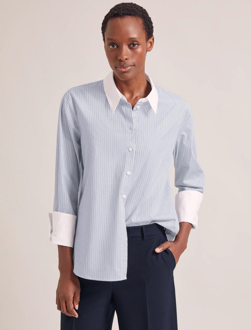 Seymour Organic Cotton Shirt - Blue White Stripe