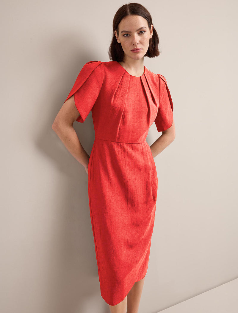 Sophie Techni Voile Midi Dress - Crimson