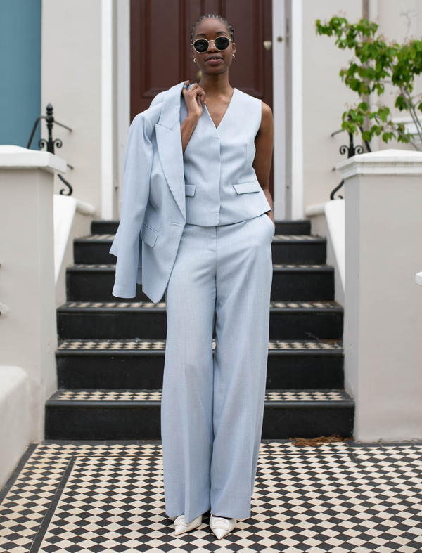 Deacon Linen Blend Waistcoat - Pale Blue