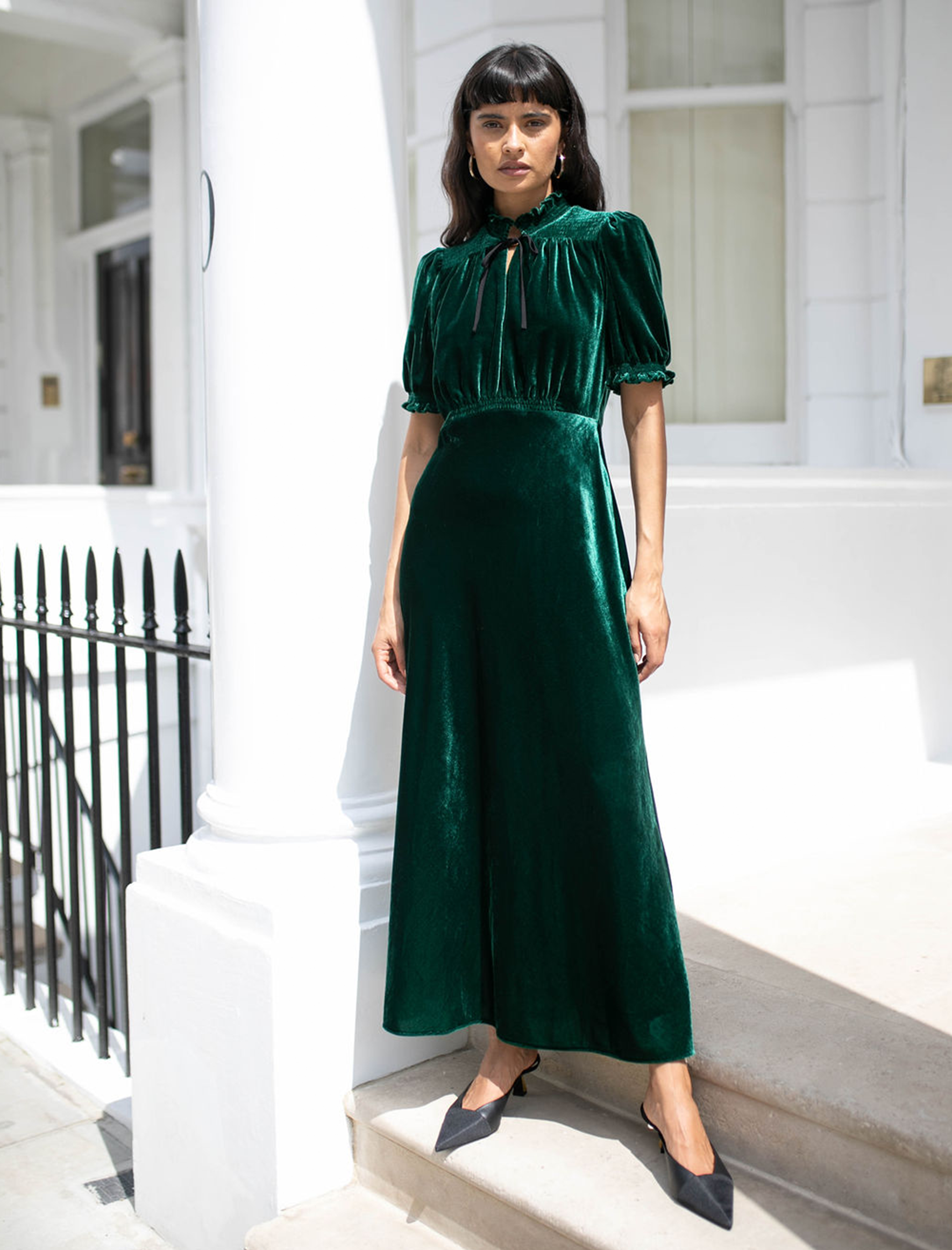 Irina Bias Cut Velvet Maxi Dress Green