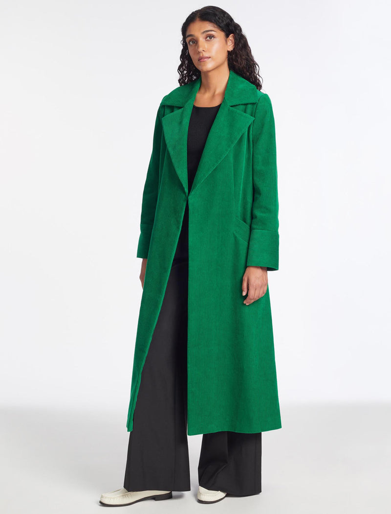 Roxanne Corduroy Trench Coat Emerald Green