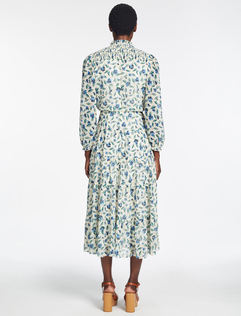 Zoe Maxi Dress - Cream Blue Deco Floral Print