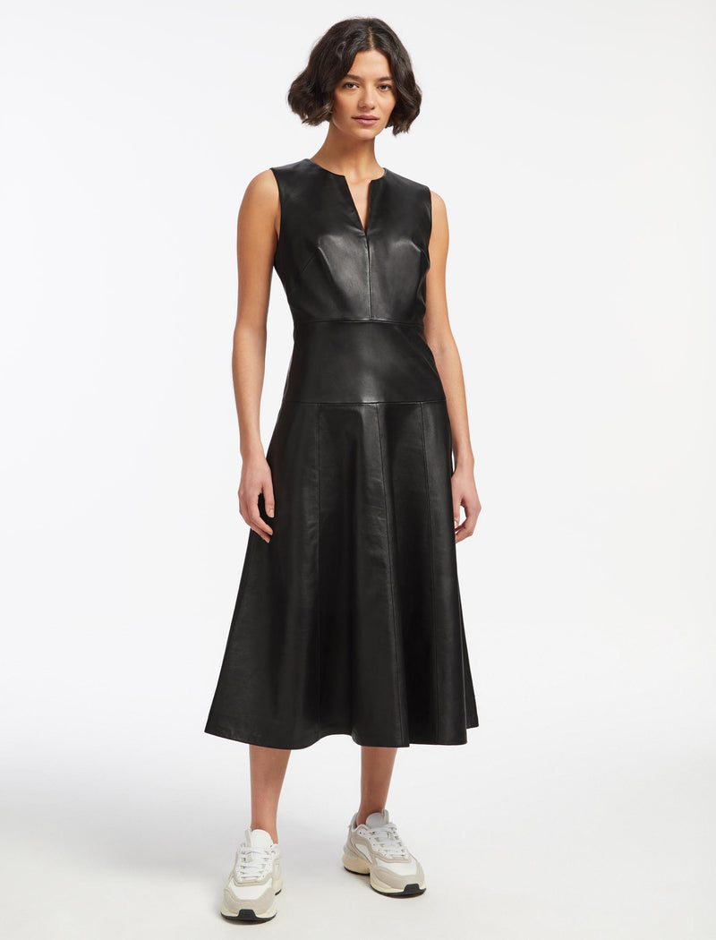 Ronnie Leather Midi Dress - Black