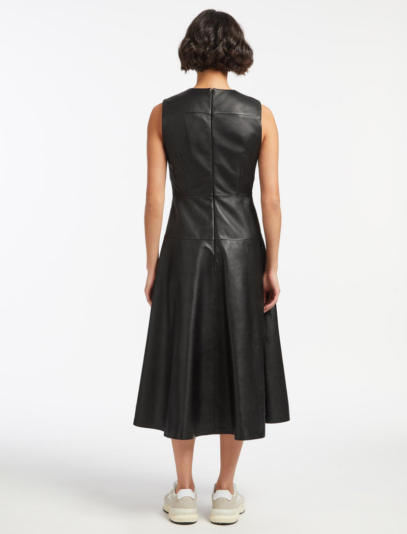 Ronnie Leather Midi Dress - Black