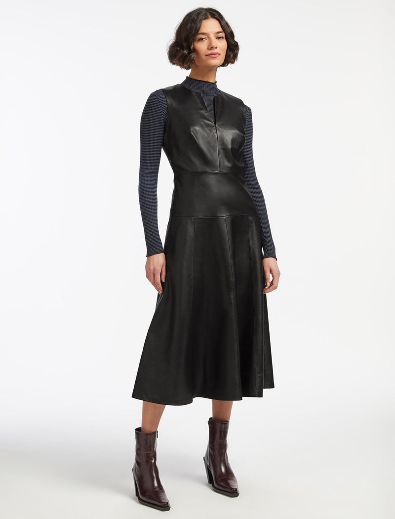 Ronnie Leather Midi Dress - Black