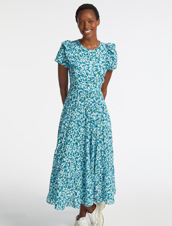 Sawyer Cotton Maxi Dress - Mid Blue Blossom Print