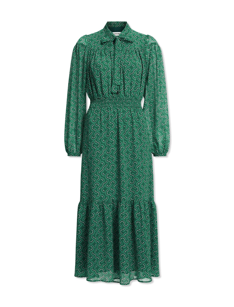Francesca Midi Dress - Green Rainbow Geo Print