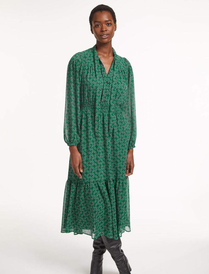Francesca Midi Dress - Green Rainbow Geo Print