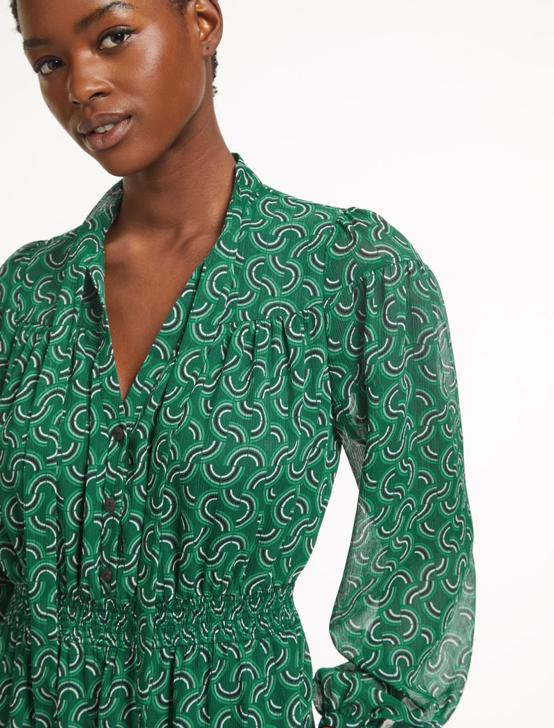 Francesca Midi Dress - Green Rainbow Geo Print