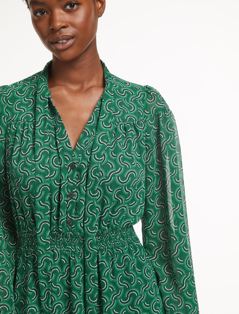 Francesca Midi Dress - Green Rainbow Geo Print