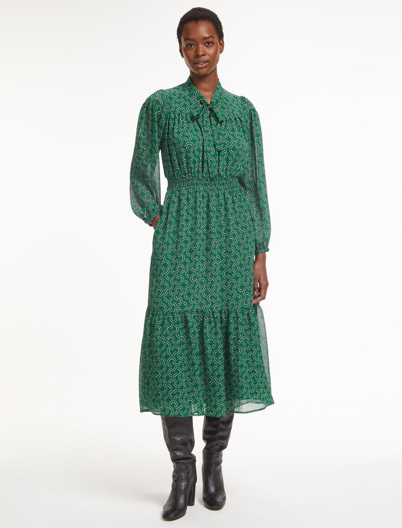 Francesca Midi Dress - Green Rainbow Geo Print