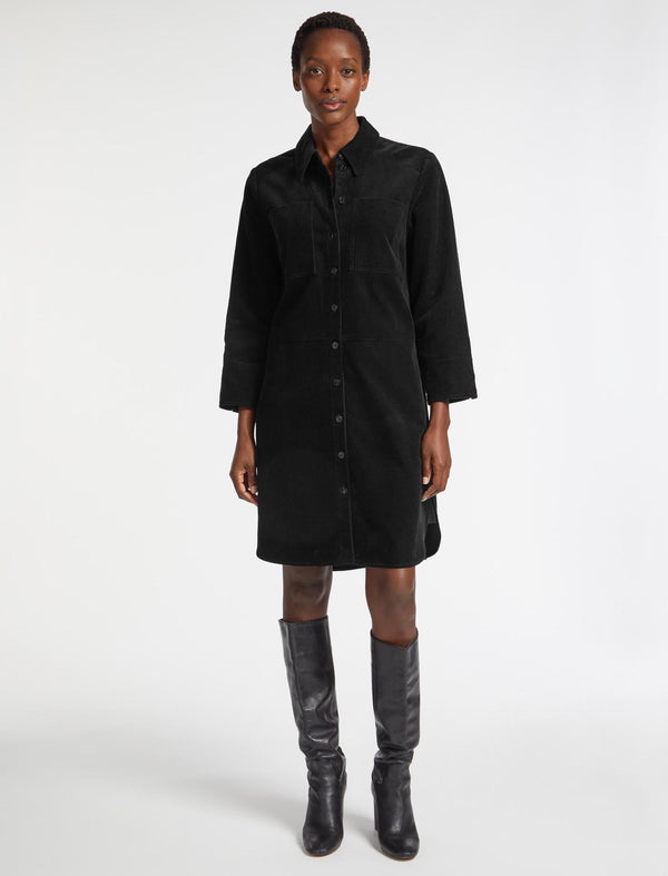 Noah Corduroy Midi Dress - Black