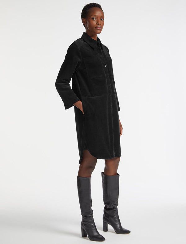 Noah Corduroy Midi Dress - Black