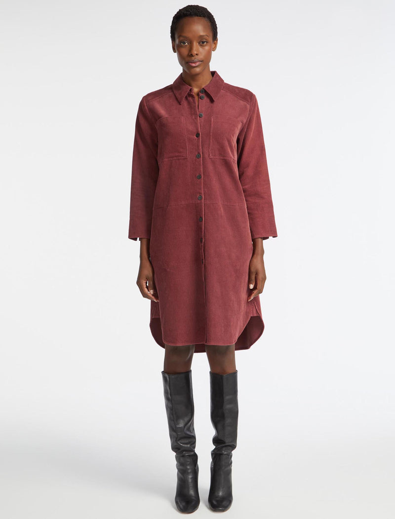 Noah Corduroy Midi Dress - Dark Rose