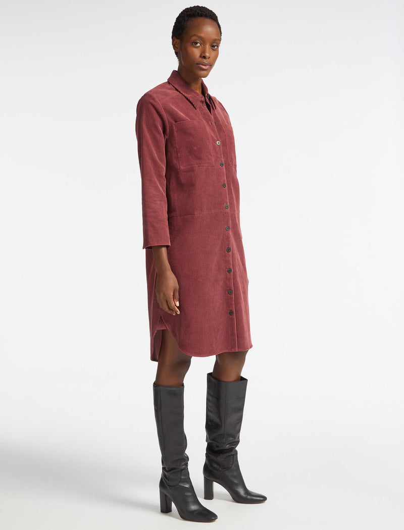 Noah Corduroy Midi Dress - Dark Rose