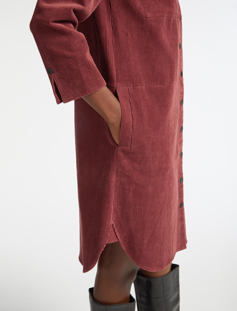 Noah Corduroy Midi Dress - Dark Rose