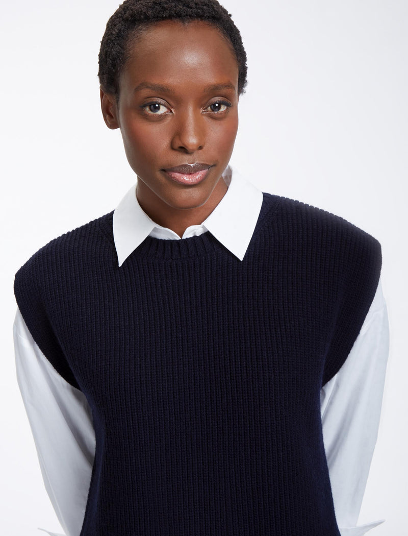 Janice Wool Round Neck Sleeveless Jumper - Navy