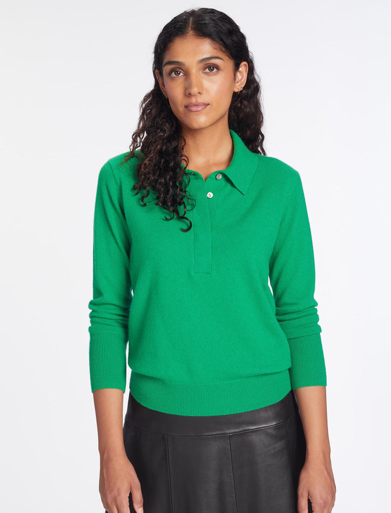 Josie Cashmere Collared Jumper - Emerald Green