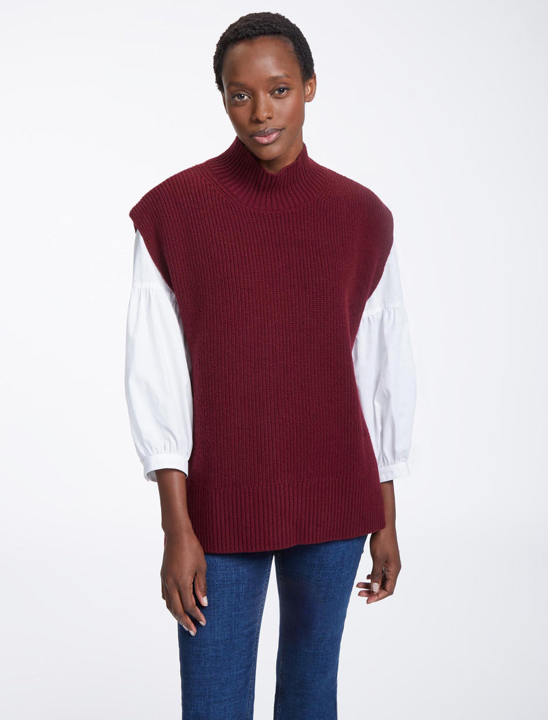 Janice Wool Funnel Neck Sleeveless Jumper - Dark Red