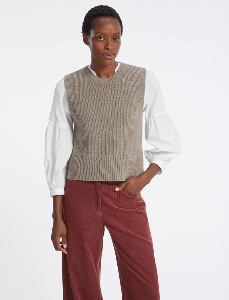 Janie Wool Round Neck Sleeveless Jumper - Taupe