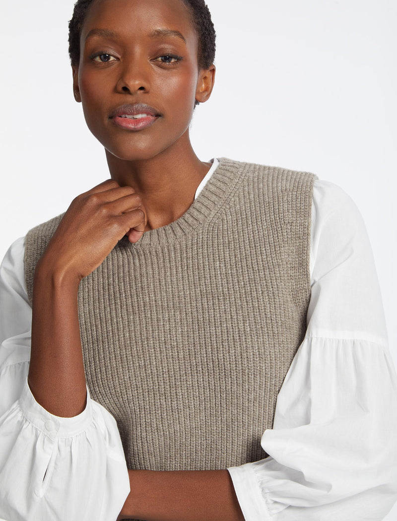 Janie Wool Round Neck Sleeveless Jumper - Taupe