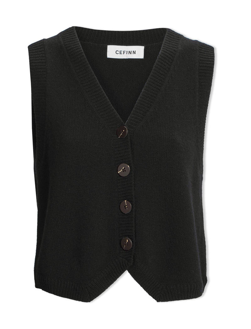 Wesley Cashmere Blend V Neck Waistcoat - Black