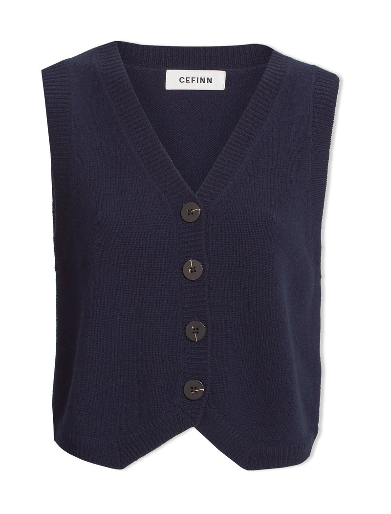 Wesley Cashmere Blend V Neck Waistcoat - Navy