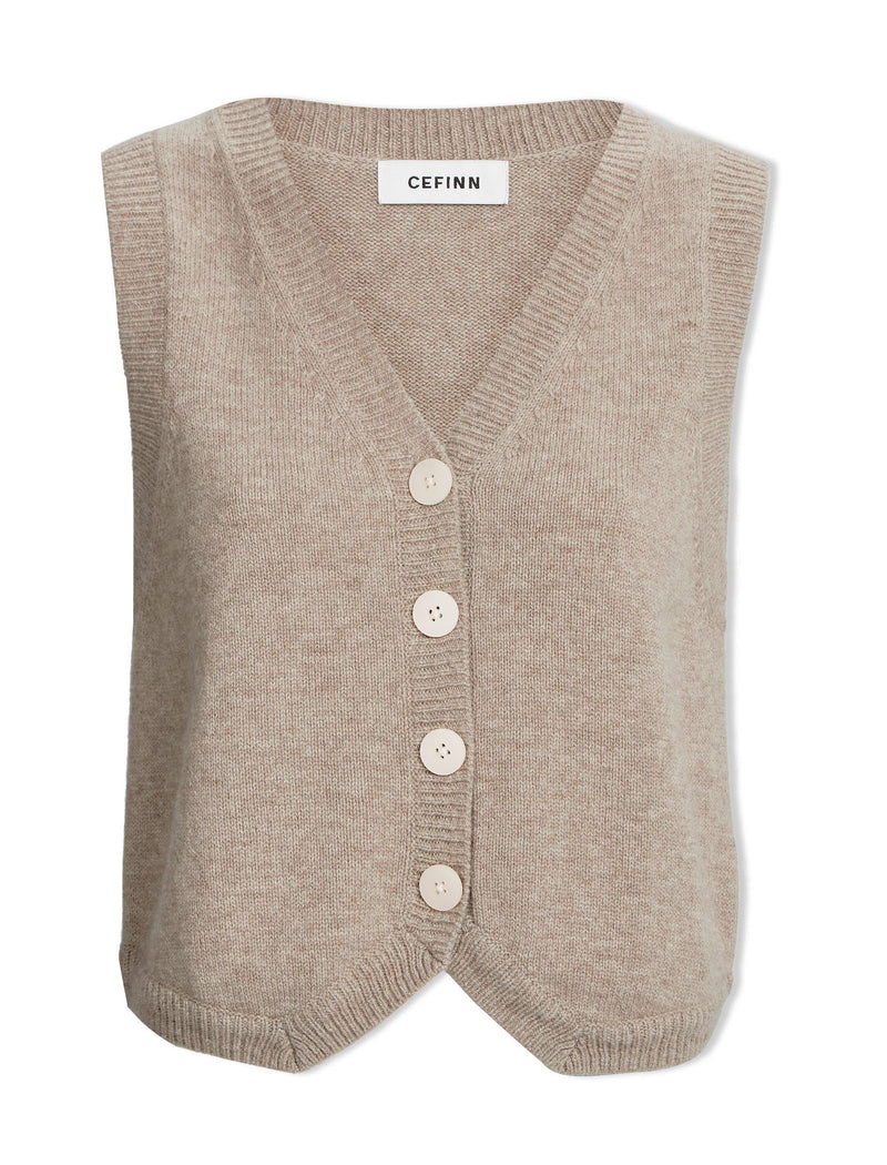 Wesley Cashmere Blend V Neck Waistcoat - Taupe