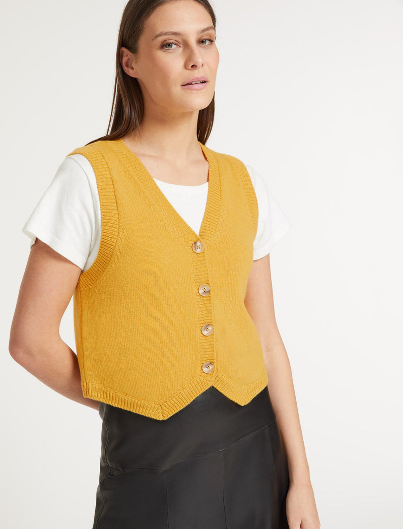 Wesley Cashmere Blend V Neck Waistcoat - Yellow