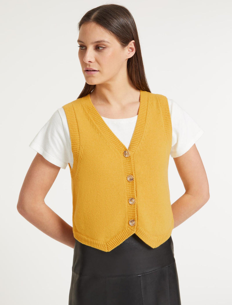 Wesley Cashmere Blend V Neck Waistcoat - Yellow