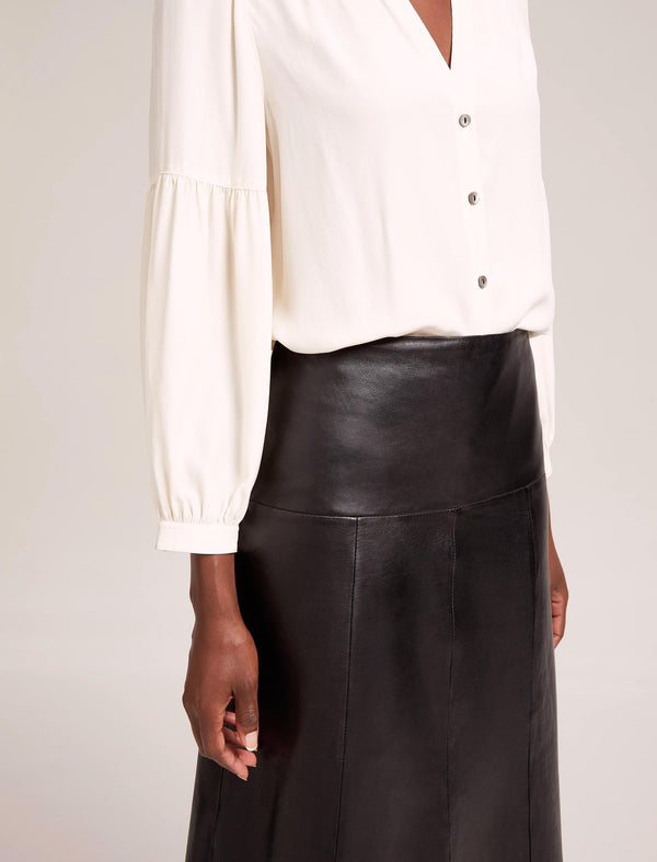 Tiana Leather Midi Skirt - Black