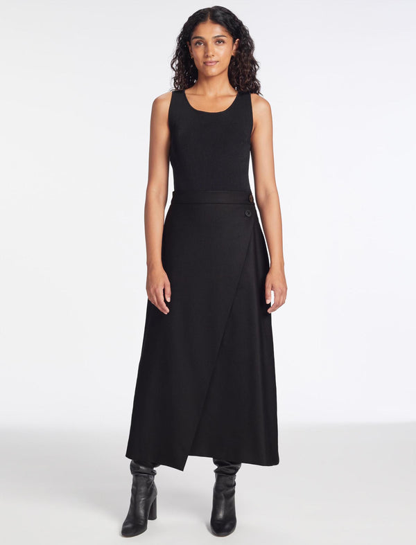 Layla Wool Maxi Wrap Skirt - Black