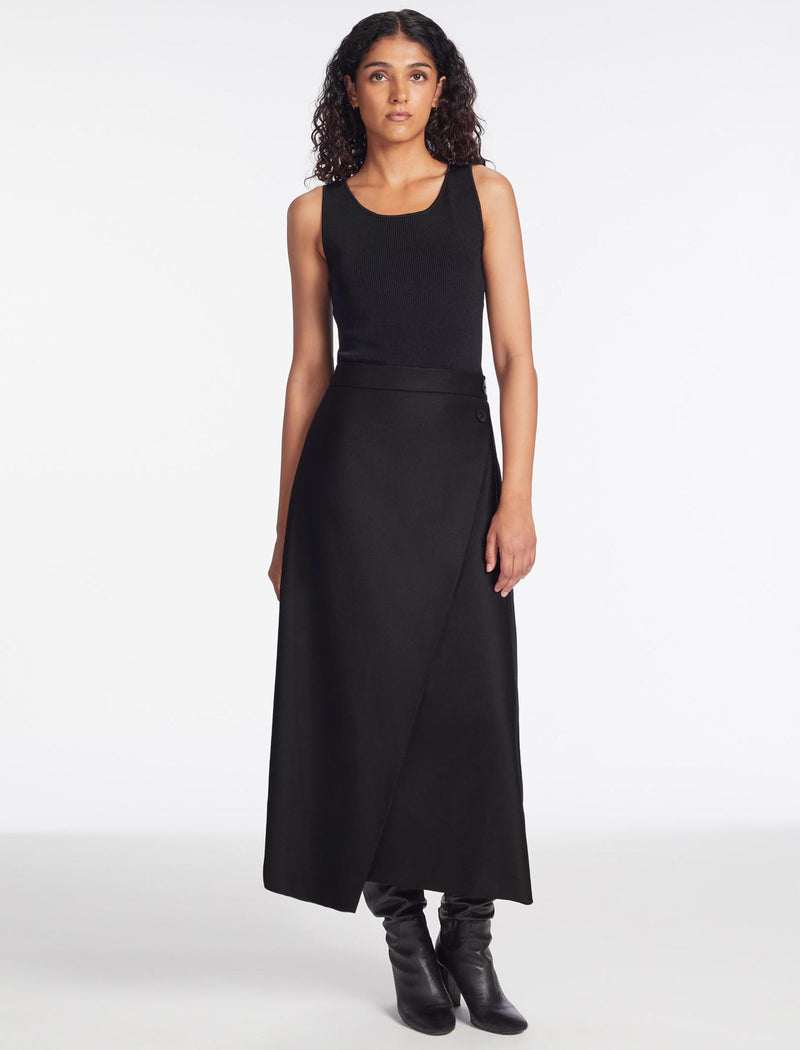 Layla Wool Maxi Wrap Skirt - Black