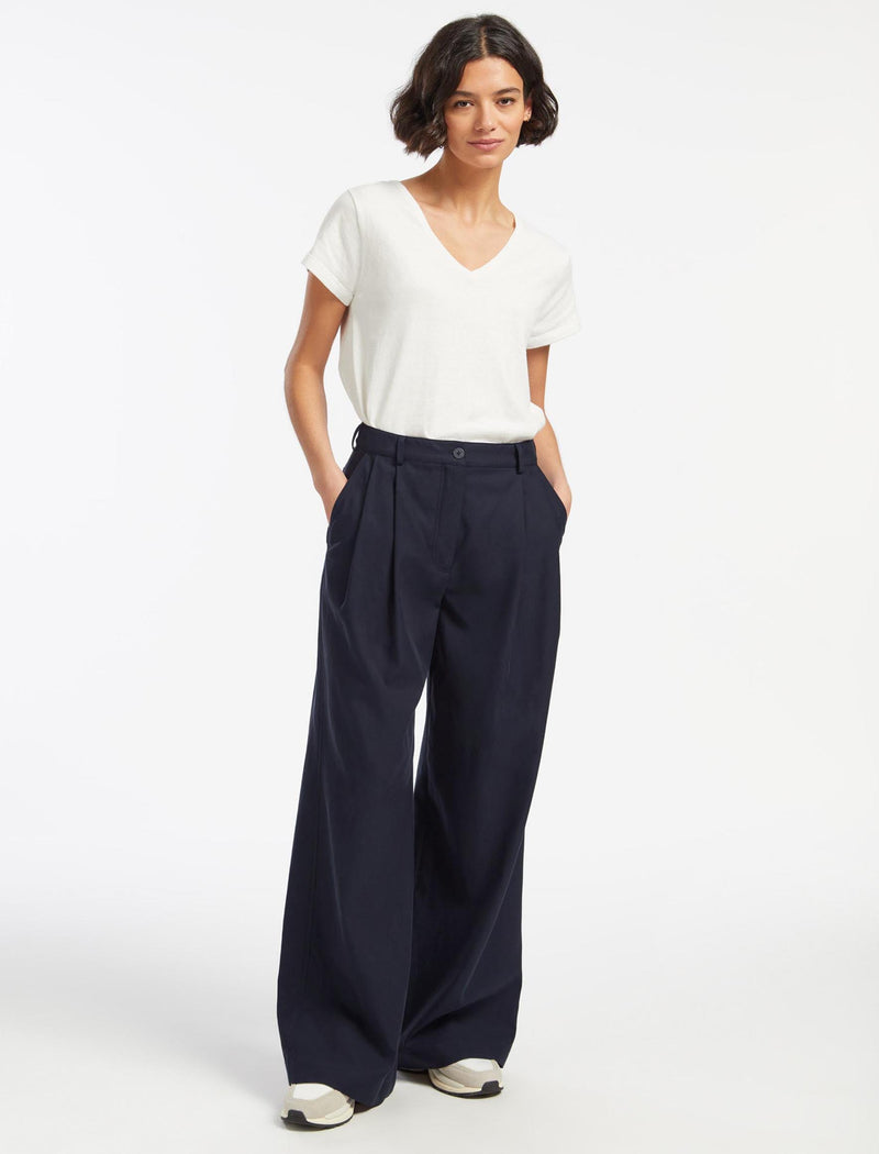 Tamara Cotton Twill Wide Leg Trouser - Navy