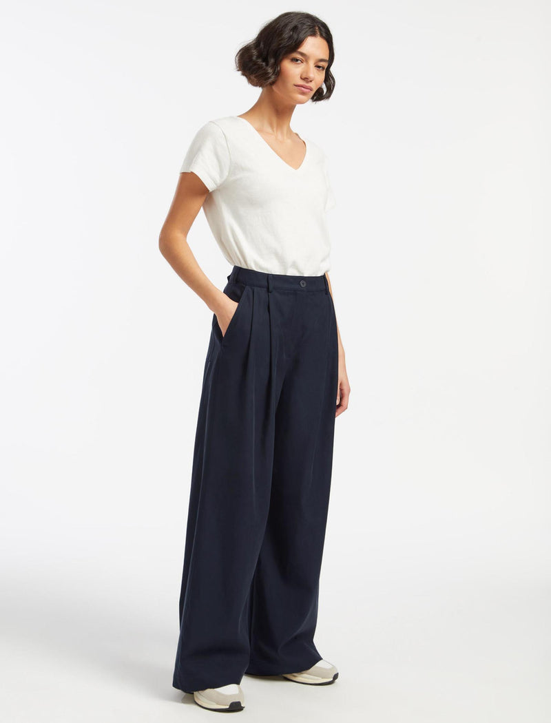 Tamara Cotton Twill Wide Leg Trouser - Navy