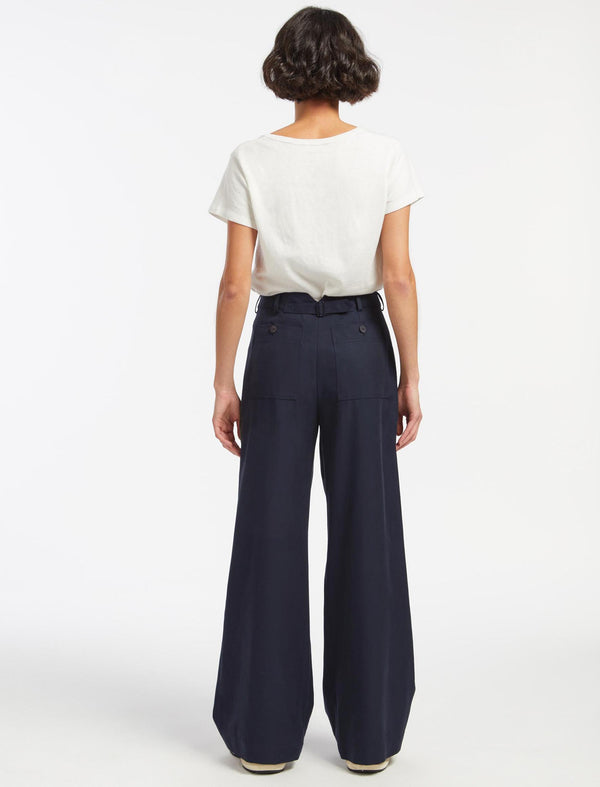 Tamara Cotton Twill Wide Leg Trouser - Navy