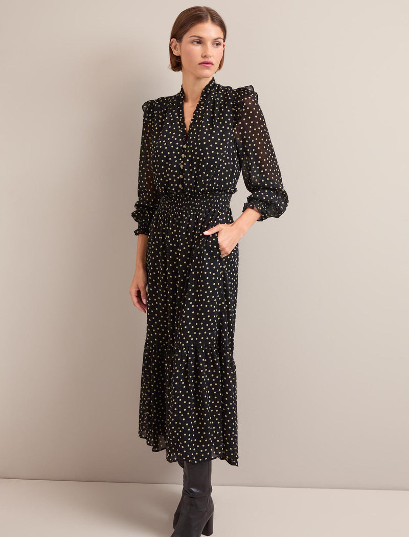 Saskia Maxi Dress - Black Cream Polka Dot Print
