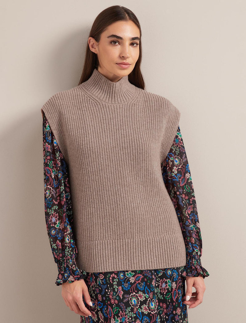 Sleeveless Jumper Grey Funnel Neck Jumper Sleeveless Turtleneck