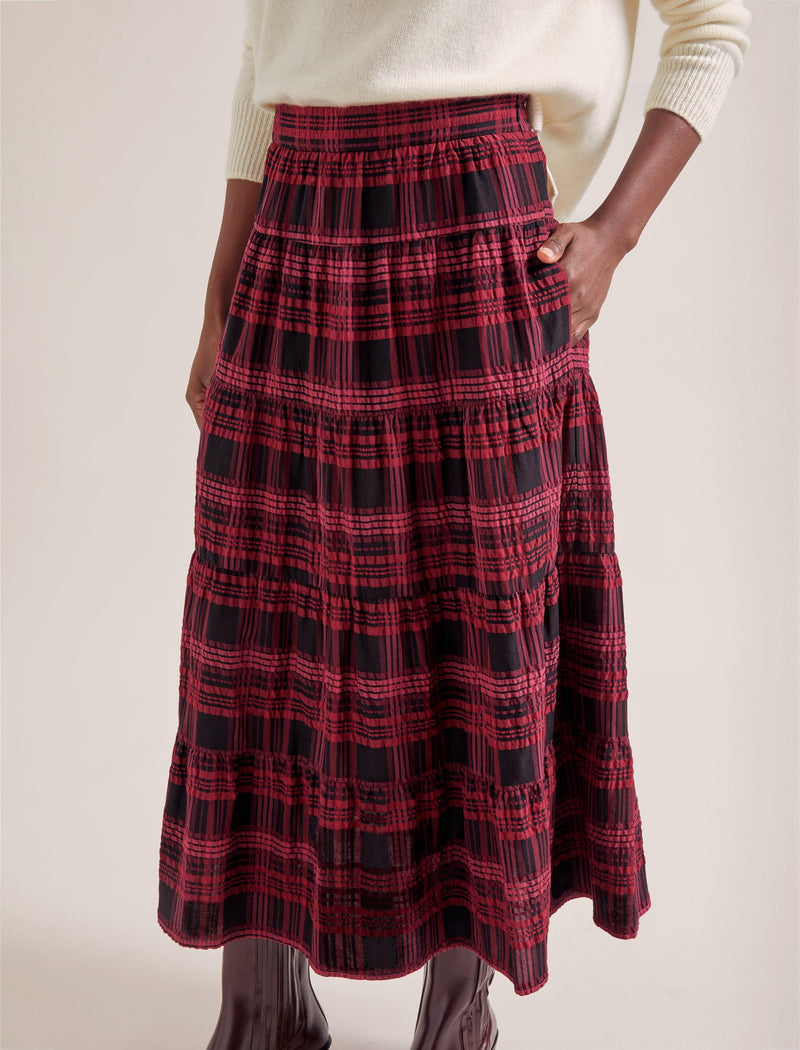 Maria Organic Cotton Seersucker Maxi Skirt - Red Black