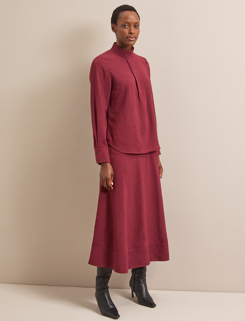 Riley Techni Voile Blouse - Burgundy