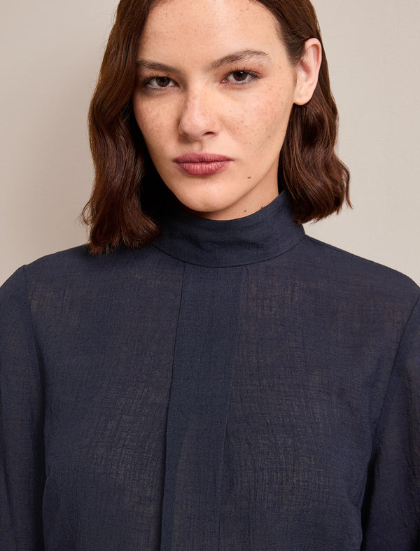 Riley Techni Voile Blouse - Navy