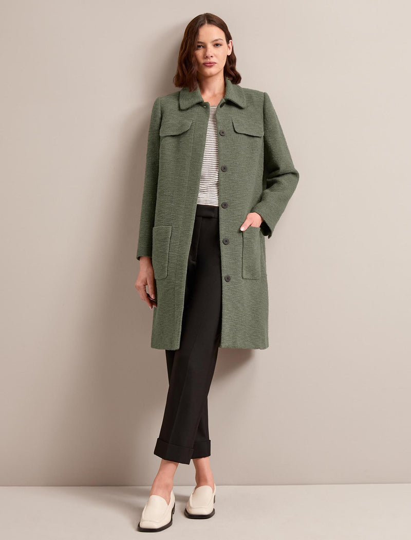 Logan Bouclé Tweed Coat - Khaki