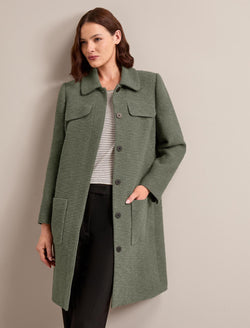Logan Bouclé Tweed Coat - Khaki