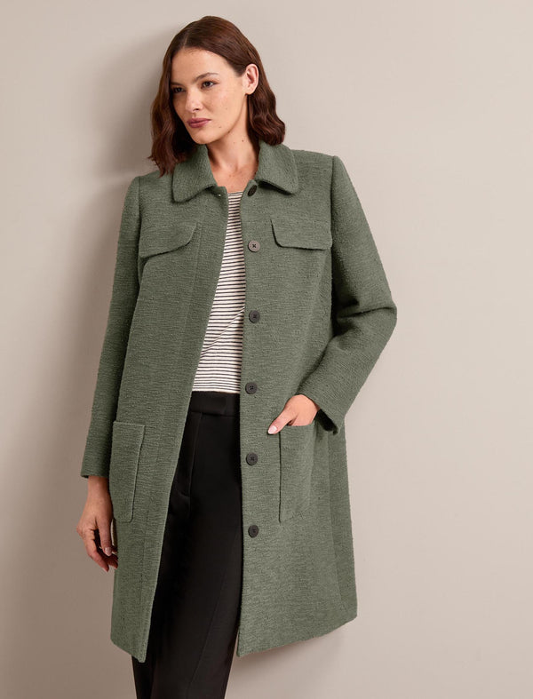 Logan Bouclé Tweed Coat - Khaki